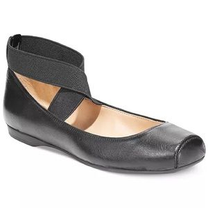 Black Elastic Criss-Cross Ankle Strap Ballet Flats